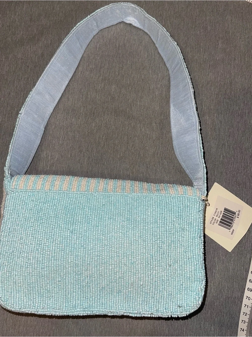 Viral NWT Sol and Mer Beaded Blueberries Blue White Stripes Shoulder Bag